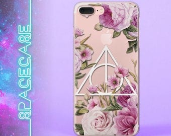 Harry Potter Transparent Clear Phone Case Deathly Hallows Sign Flowers Florals Soft iPhone 6 7 SE 6 Plus 7 Plus 6S 5 5C 5S Galaxy S8 S7