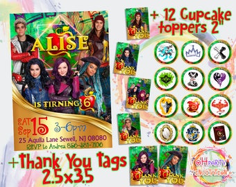 Descendants 2 invitation. Descendants printable Descendants invite. Descendants party invitation. Descendants birthday. Descendants cupcake