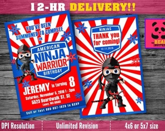 American Ninja Warrior Invitation with FREE Thank you Card! ANW Birthday Australian Ninja Warrior Parkour Obstacle Course Party Invite