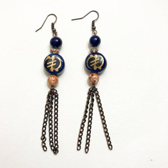 Chinese Character Dangle Chain Earrings