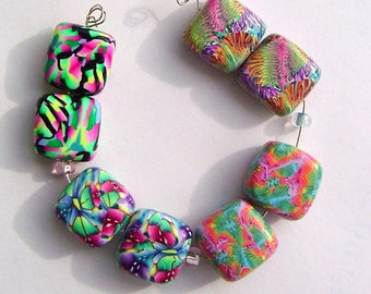 Colorful Square Earring Pairs Four Sets Handmade Artisan Polymer Clay Bead Pairs