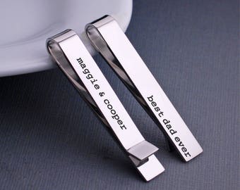 Custom Tie Bar, Tie Clip, Gift for Dad for Father's Day, Best Dad Ever with Kids names on the Back