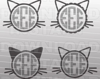 Kitty Monogram SVG,Kitty Cat SVG File,Cat Monogram SVG-Cutting Template-Vector Clip Art for Commercial/Personal Use-Cricut,Cameo,Silhouette