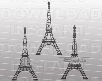Eiffel Tower SVG File,Paris France Monogram SVG -For Commercial & Personal Use- Vector Art,Cricut,Silhouette Cameo,Vinyl Design,iron on htv