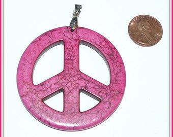 Huge Pink Turquoise Magnesite Peace Sign Pendant
