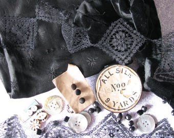 Moving Sale! Lot of Old Back Fabric, Lace, & Antique Buttons