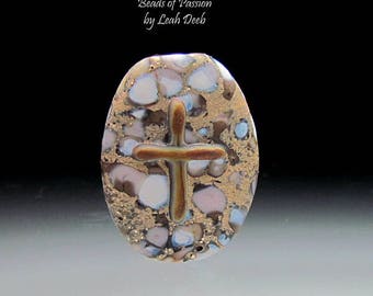 Handmade Glass Focal Bead SRA Lampwork - Earthy Old Rugged Cross