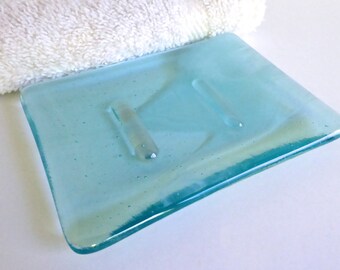 Streaky Aqua Fused Glass Soap Dish by BPRDesigns
