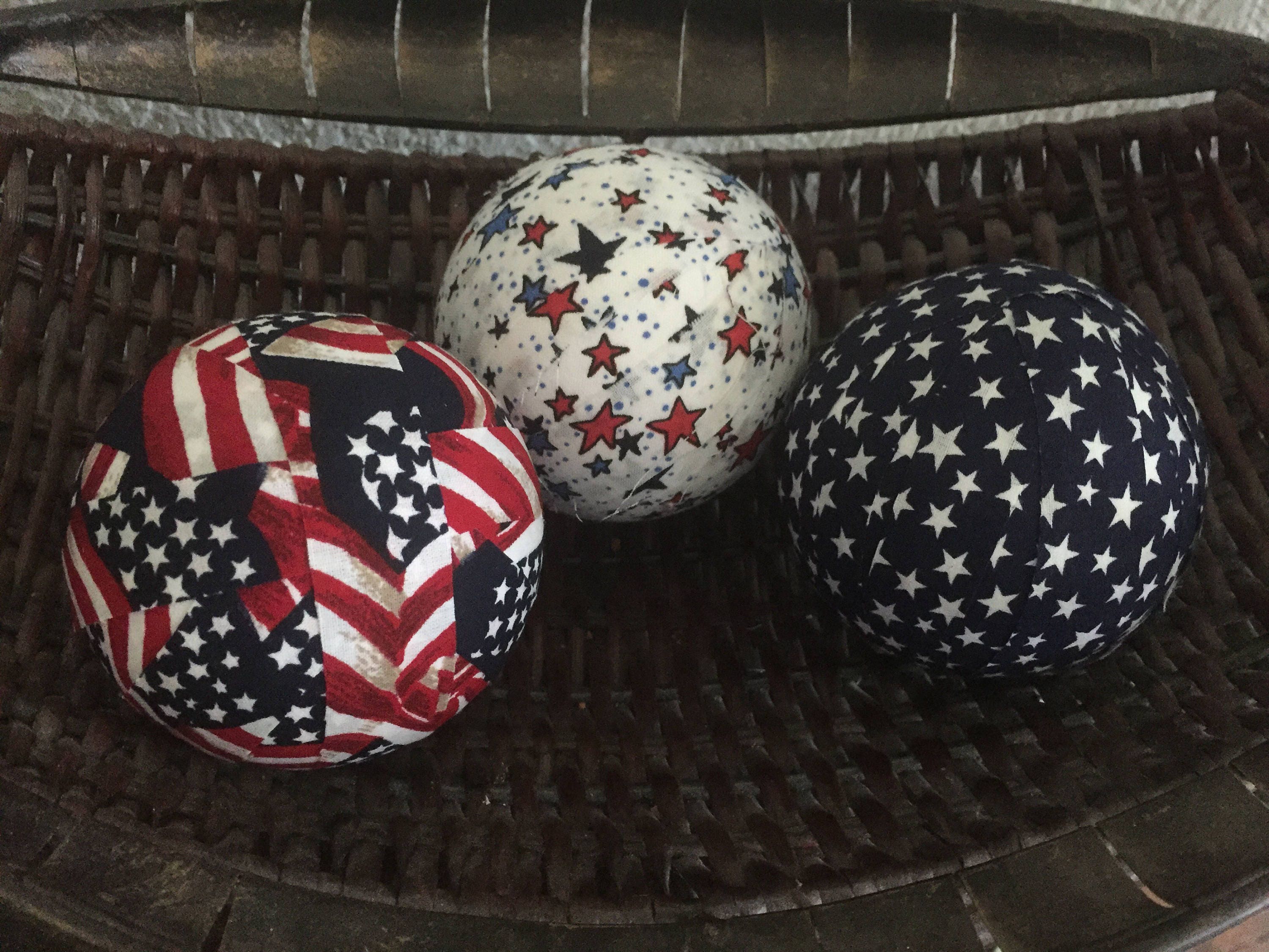 Patriotic red white blue decorative fabric balls for bowl or