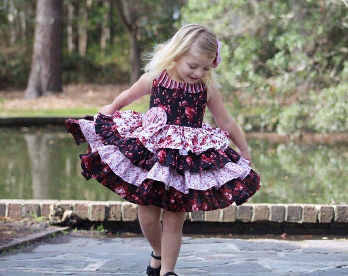 Layered Dress - Ruffle Dress - Black and Red Dress - Little Girl Dress - Birthday Dress - Toddler Clothes - Baby Girl Dress - 6 mo - 8yrs