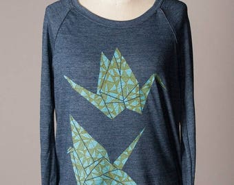 SUMMER SALE women's pullover sweatshirt, women's sweatshirt, paper cranes, origami design