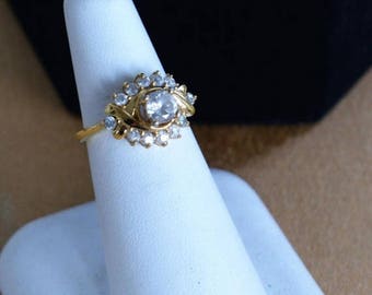 ON SALE Pretty Vintage Faux Diamond Engagement Ring, Gold tone, Size 5-3/4, 14kt Gold Electroplate (AE2)