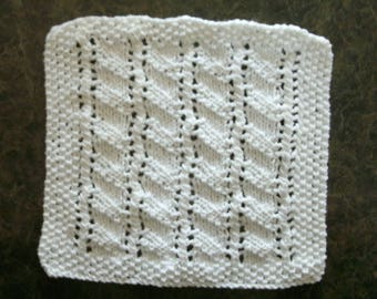 Hand Knit White Dishcloth - measures approximately 91/2x91/2 inches