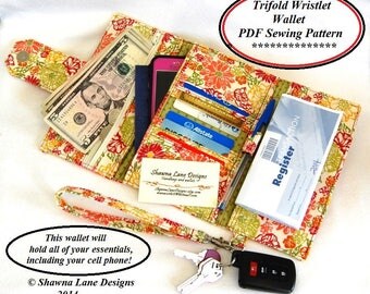 women's wallet sewing pattern, cell phone wallet accessory, digital wallet pattern, wallet tutorial, purse pattern, gifts to make
