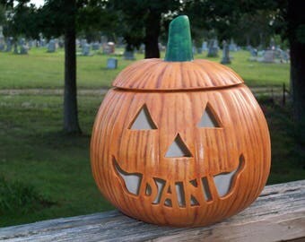 Personalized Ceramic Halloween Jack o Lantern Lamp Light TriAngle Eyes