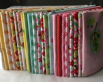 Hoo's in the Forest Out of Print Fat Quarter Bundle Riley Blake Kids Owls Frogs Trees FlowersQuilting Baby Pink piecesofpine