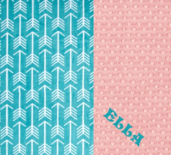 Arrow Receiving Blanket, Minky Baby Blanket, Baby Girl, Pink Personalized Baby Blanket, Teal Arrow Baby Blanket, Baby Gift, Nusery Decor
