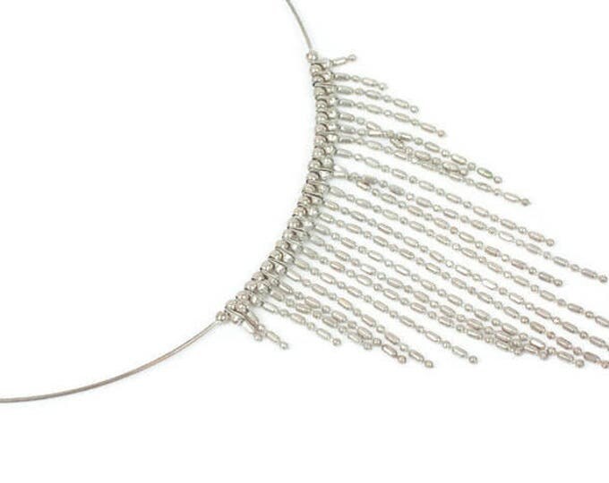 Memory Wire Bib Necklace Fringe Beaded Dangle Necklace