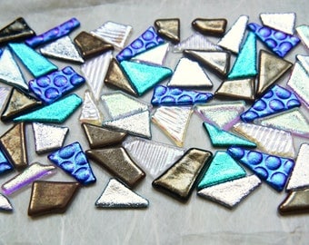 Lot of 60 Dichroic Fused Glass Beads Cabs Cabochons