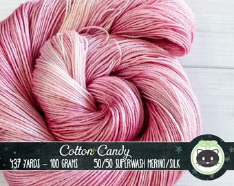 Pink Tonal Hand Dyed Yarn, Pink Sock Yarn, Pink Merino Wool Yarn, Pink Fingering Yarn, Pink Silk Yarn, Heirloom Luxe, Cotton Candy