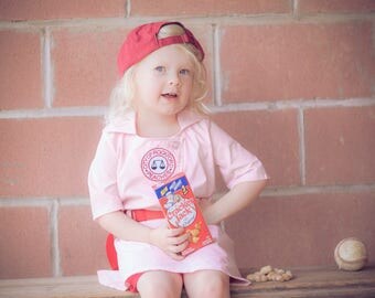 A League of Their Own inspired Rockford Peaches "Dottie" 12 month 3 piece (dress shorts hat) uniform, Halloween Costume Read description