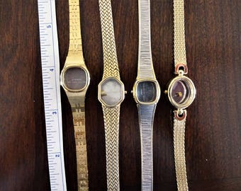 4 Lot Vintage Ladies Empty Watch Cases Blanks With Bands For Steampunk and Jewelry Making Projects