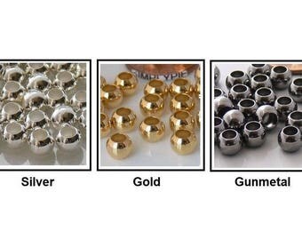 Large Hole 6mm Round Metal Brass Beads 25 Ur Pick Silver Gold Gunmetal