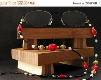BACK to SCHOOL SALE Eyeglass Lanyard or Badge Necklace. Apple Red Eyeglass Chain. Beaded Lanyard. Red Lanyard. Badge Lanyard. Eyeglass Neckl