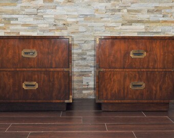 Vtg PAIR Dixie Campaigner Nightstands Campaign Night Stands Brass Accents-NICE