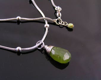 Vesuvianite Gemstone Necklace, Green Gemstone Jewelry, Green Necklace, Stainless Steel Necklace, Stainless Steel Jewelry, N2042