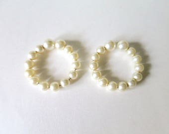 Vintage Pearl Hoop Earrings Pearl Post Look Clip Earrings Faux Pearl Ring Winter White MidCentury Faux Pierced Look Clip Pearl Hoop Earrings