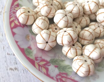 White Synthetic Howlite Off White Pumpkin Beads, 17mm x 12mm, 12 Pieces, Halloween, Synthetic Turquoise (SU11)