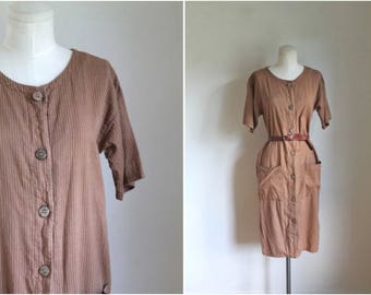 vintage indian cotton dress - BANANA REPUBLIC 80s button front dress / S/M