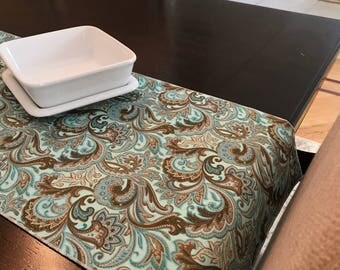 Blue Table Runner | Paisley Table Runner | Teal | Blue Table Topper | Thanksgiving Table Runner | Fall Table Runner | Aqua Centerpiece Decor