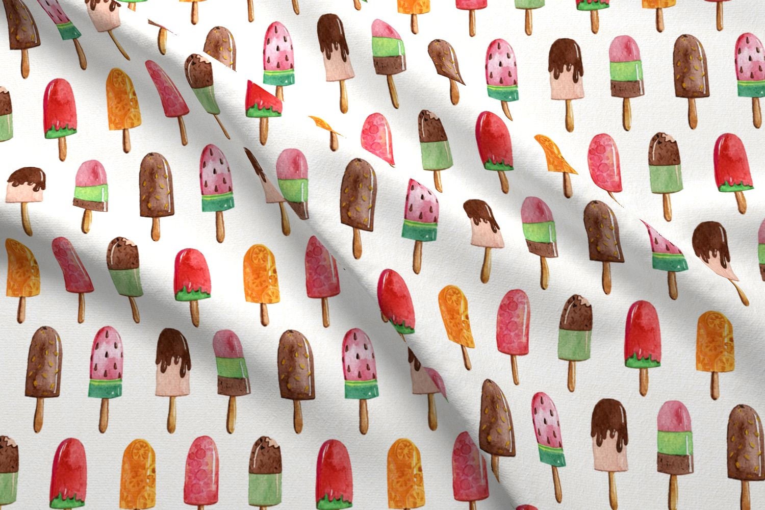 Watercolor Popsicles Fabric by the Yard Summer Dessert Ice Cream