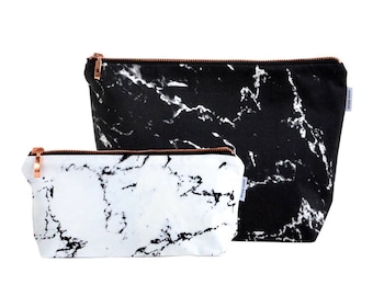 MARBLE Toiletry bag // black white marble rose gold zipper wash bag make up bag case pouch with copper monogrammed by renna deluxe