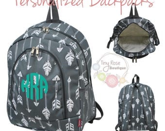 Personalized Backpack, Monogrammed Back to School Book Bag, Gray Arrow Backpack -Your Choice Name or Monogram