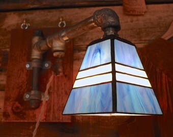 Handcrafted Industrial Stained Glass Swing Arm Lamp