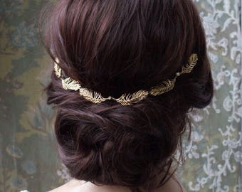 Wedding Headpiece- Gold wreath - Bridal hair accessory -Gold leaf Halo- gold hair vine - 1920s wedding headpiece - 1930s wedding dress