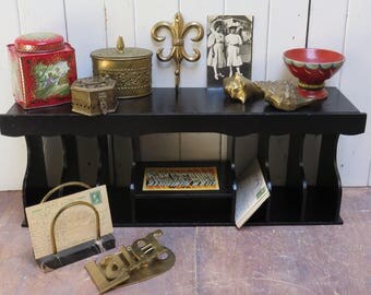 Vintage Desktop Wood Cubby Organizer Insert Mail holder painted black