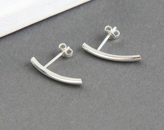 Tiny Bar Stud Earrings Sterling Silver Gold Plated Bar Post