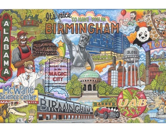 The Who, What and Where of Birmingham postcards pack of 10 signed by artist