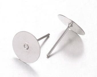 100 pcs. (50 pairs) Silver Plated Earring Posts/Bases/Studs/Settings with Rubber Backs - 12mm x 10mm - 10mm Glue Pad