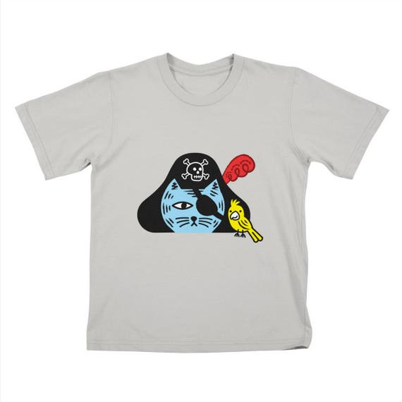 Pirate Kitty - Childrens T-shirt - White / Royal Blue / Clover Green / Stone by Oliver Lake - iOTA iLLUSTRATION