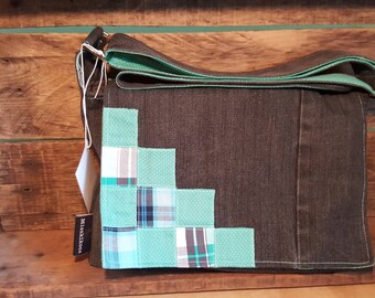 Sac messenger patchwork turquoise