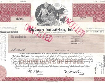 McLean Industries, Inc. Vintage Common Stock Certificate (red), 1980s