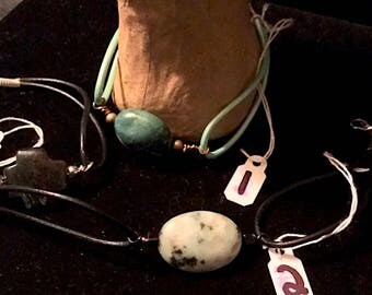 Thin Leather Stone Bracelet