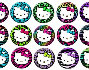 2-1/4" - HELLO KITTY Wild Animal Print - Lot of 15 Buttons - Pin Back Button Badge