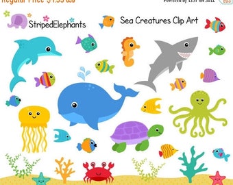 40% OFF SALE Sea Creatures Clip Art - Under the Sea Clipart - Ocean Animals Clip Art - Instant Download - Commercial Use