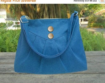On Sale 20% off blue cotton canvas purse / cross body bag / messenger bag / shoulder bag / diaper bag